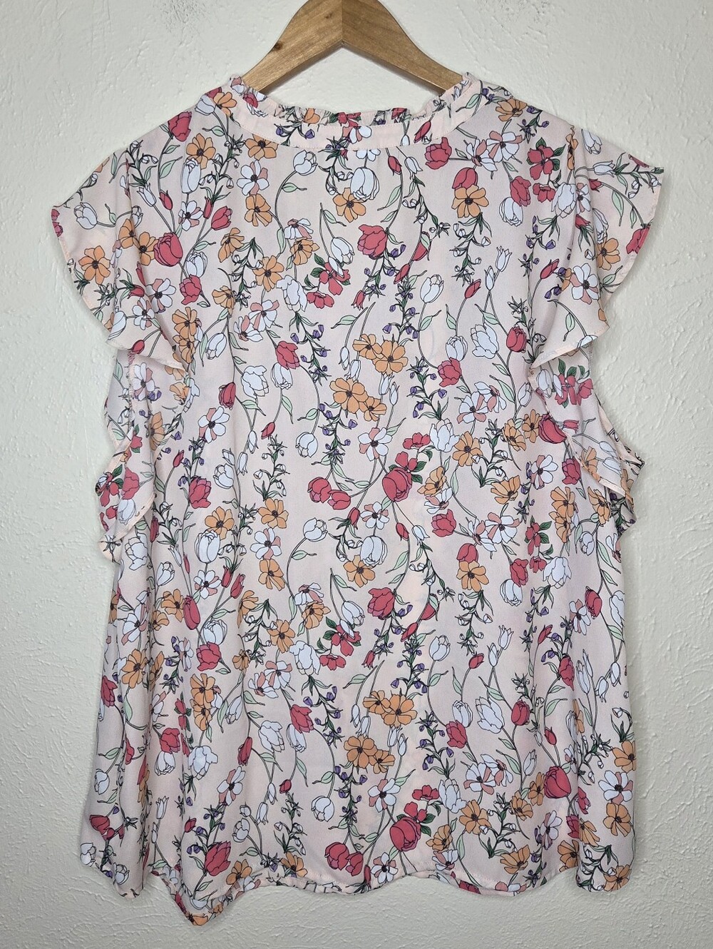 Liz Claiborne Floral Flutter Sleeve Blouse XL Pink Botanical Print Top Romantic - Picture 5 of 7